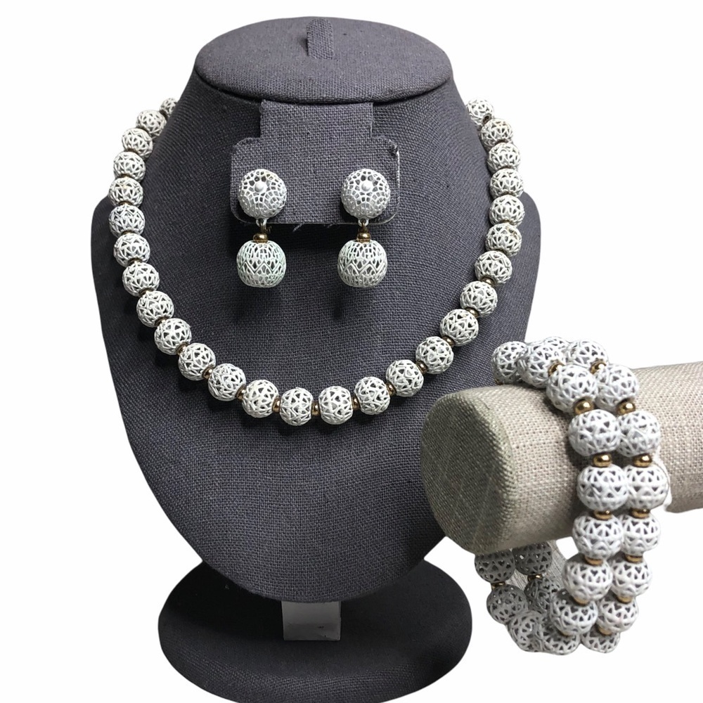 Vintage Monet “Georgette” White Reticulated Jewelry Set